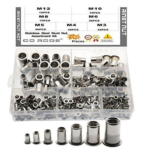 Remache Tuerca Roscado Acero Inox M3m4m5m6m8m10m12  Set 190u 0