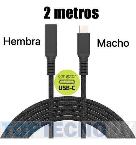 Cable Extension Alargue Usb-c Macho A Usb Tipo C Hembra 2m 1