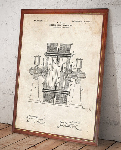 Patente Retro Tesla Controlador Circuito Electrico Cuadro 0