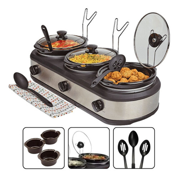 Rechaud Elétrico Members Triplo Buffet Slow Cooker 3 Panelas 1