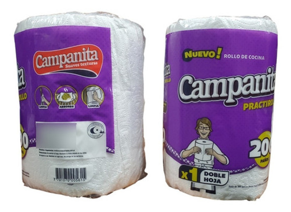 2 Rollos De Cocina Practirollo 200 Paños C/u Campanita 0