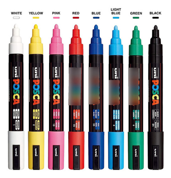 Marcadores Uni Posca X 8 Unidades Punta 2.5 Mm 1