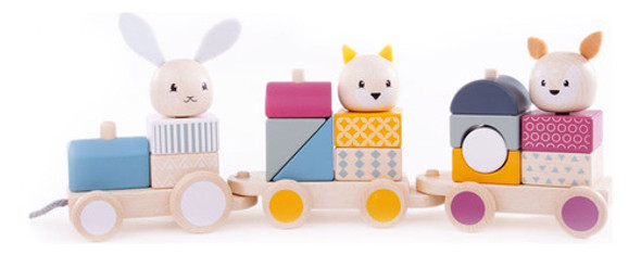 Juguete Tren De Arrastre Con Animales Madera Apilable Bebes 0