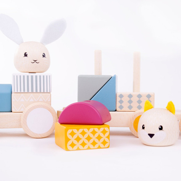 Juguete Tren De Arrastre Con Animales Madera Apilable Bebes 1