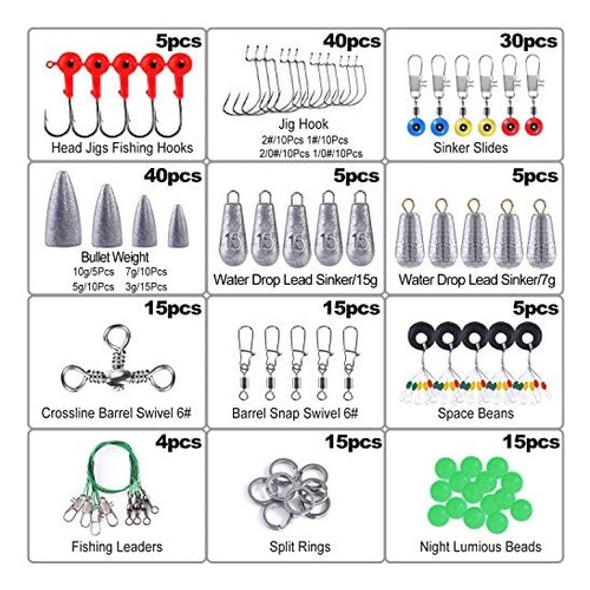 Kit Accesorios D/pesca Completo Topfort 230ps Ganchos/pesas+ 1