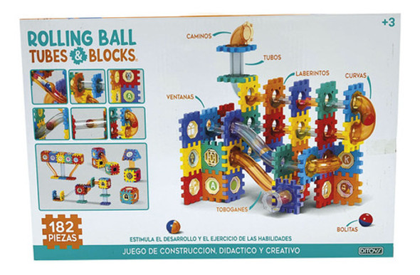 Laberinto Con Bloques Y Tubos Bolitas Rolling Ball 182 Pzs 1