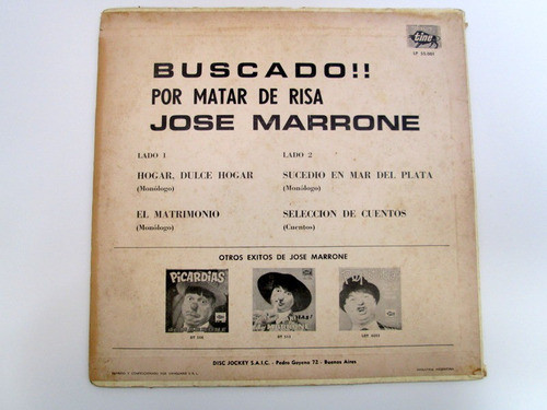 Disco Lp Vinilo Jose Marrone Buscado Por Matar De Risa 1