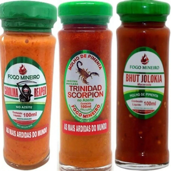Kit 3 Pimenta Carolina Scorpion Azeite, Bhutjolokia Vinagre 1