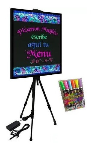 Pizarra Led Cartel Rgb 50 X 70 Cm. + Kit Marcadores + Atril 0