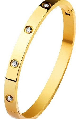 Pulsera Esclava Mujer Brazalete Acero Corazon Piedras Dorada 0