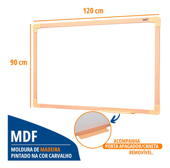 Lousa Quadro Branco 120x90cm Moldura Madeira + Kit 2 Canetas 1