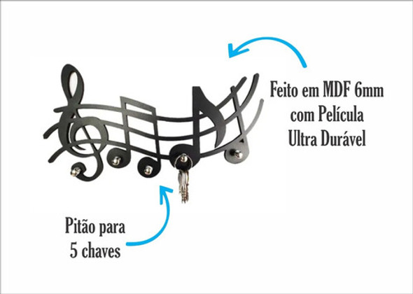 Porta Chaves Decorativo Notas Musicais Música 1 Porta Chaves Decorativo Notas Musicais Música 1