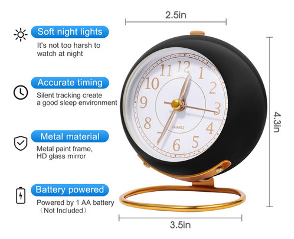 Reloj Despertador De Escritorio, Reloj Redondo Con Bateria P 1