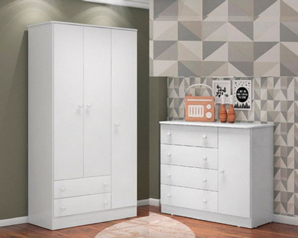 Jogo De Quarto Com Guarda Roupa 3 Portas E Cômoda Infantil 0