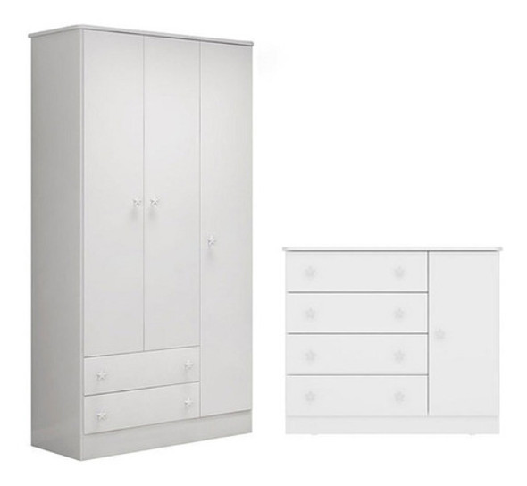 Jogo De Quarto Com Guarda Roupa 3 Portas E Cômoda Infantil 1