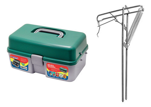 Caja De Pesca Con Dos Estantes + Soporte P/caña Automático 0