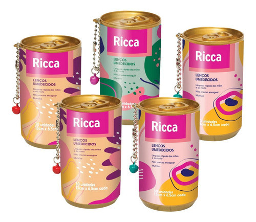 Kit 5 Lenços Umedecidos Latinhas C/ 30 Unidades Ricca 0