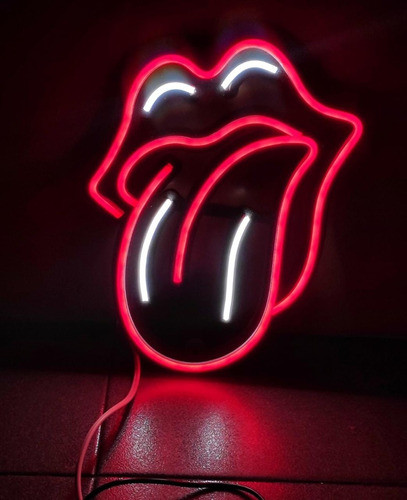 Cartel Neón Led - Lengua Rolling Stone Rojo Blanco 1