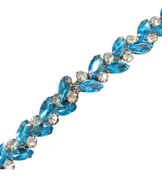 Tira De Strass Y Cristales 15mm X 90cm Celeste Blanco 0