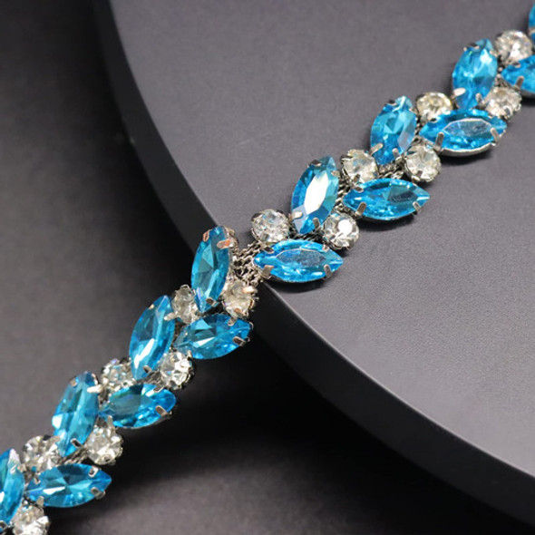 Tira De Strass Y Cristales 15mm X 90cm Celeste Blanco 1