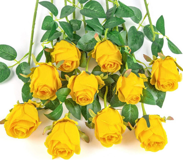 10 Rosas Artificiales De Tallo Largo - Amarillo 0
