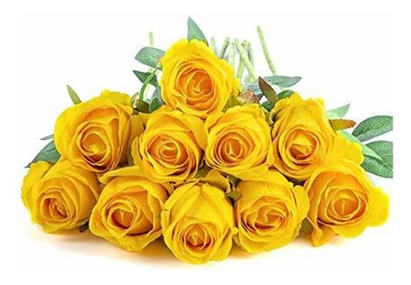 10 Rosas Artificiales De Tallo Largo - Amarillo 1