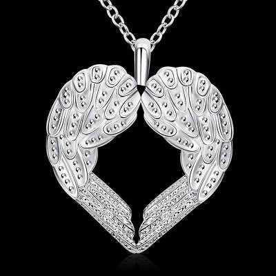 18'' Angel Ala Mano Corazón 925 Plata Esterlina Colgante Col 0