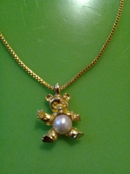 Dije Oso  Con Perla Y Cadena  Enchapado Retro 1