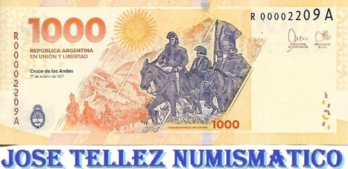 Billete $ 1000 San Martin Reposicion Numero Bajo Unc Palermo 0
