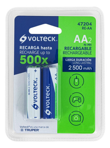 Set De 2 Pilas Recargables Aa 2500 Mah Volteck 500 Ciclos 1