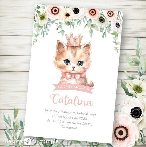 Kit Imprimible Gatita Princesa Acuarela Flores 1 0