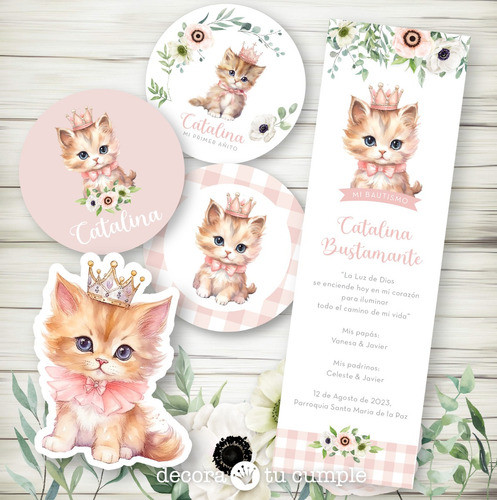 Kit Imprimible Gatita Princesa Acuarela Flores 1 1