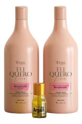 Kit Shampoo Mandioca 1l  Condicionador 1l  Óleo Repar Argan 0
