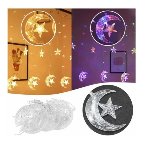 Cortina Guirnalda Estrellas Luz Led Calida Efectos Enchufe 0