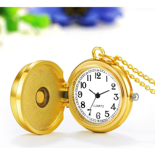 Reloj De Bolsillo Clásico Oro Plateado Para Mujeres 1