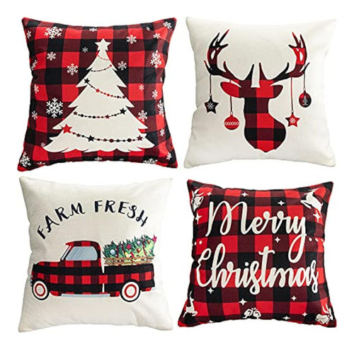 Fundas Navideñas Para Cojines, 18 X 18, Juego De 4 Fundas De 0