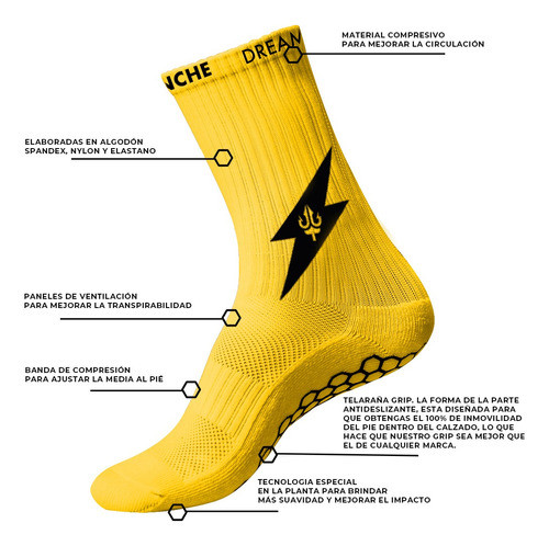 Medias Antideslizantes V2 Amarillas Trinche Futbol Deportiva 1