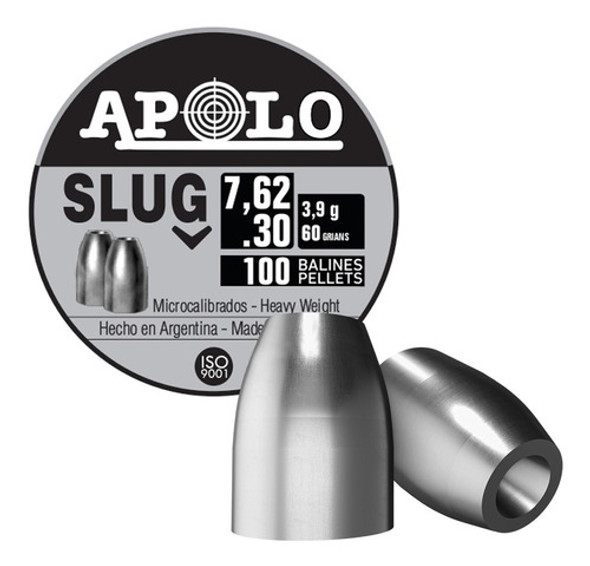 Balines Apolo Slug X100 7,62 Mm .30 Punta Solida Hueca 60 Gr 0