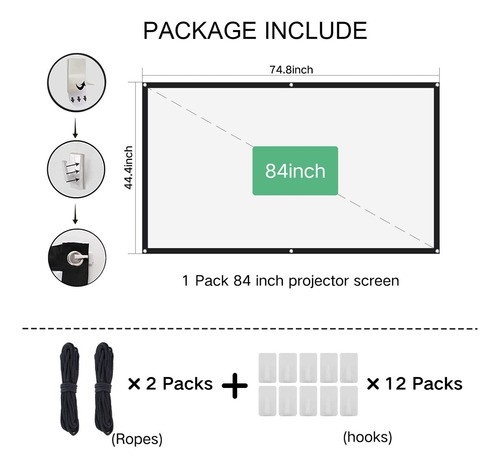 Pantalla De Proyector Frontal Y Trasero De 84 Pulgadas, Pant 1