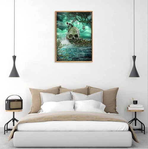 Kit Pintura Con Diamantes 5d Calavera Lago Hallowen 30x40cm 1
