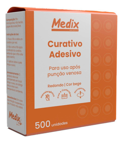 Curativo Adesivo Pós Coleta Bege 500 Unidades Medix 0