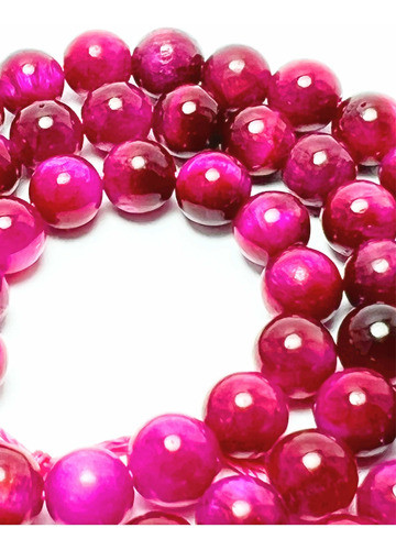Cuentas Redondas Piedra Ojo De Tigre Fucsia 6mm 1