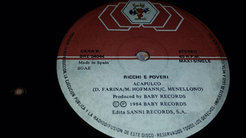 Ricchi & Poveri Acapulco Hasta La Vista Vinilo Maxi Spain 84 1