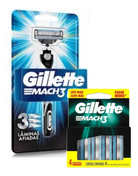 Aparelho De Barbear Barbeador Gillette Mach3 + 4 Cargas Kit 0