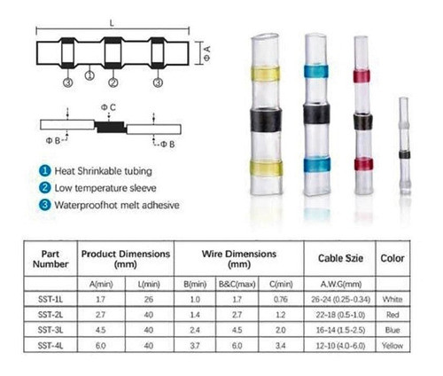 10 Pieza Unión Para Cables 2mm, Empalme Termocontraible 1
