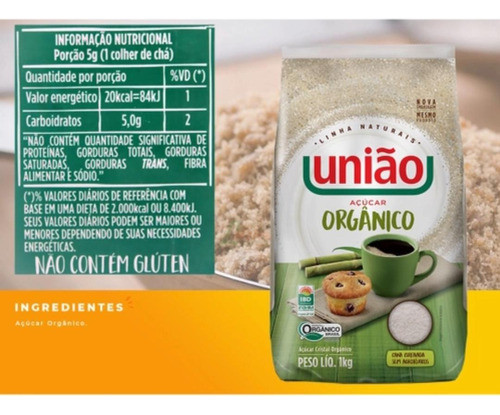 Açúcar Cristal Organico União Pacote 1 Kilo - Kit Com 4 1