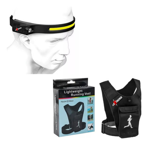 Chaleco Correr Deporte Estuche Celular + Vincha Luz Led Flex 1