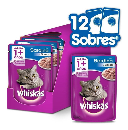 Whiskas Pouch Sardina En Salsa 85 Grs. X 12 Unidades 0