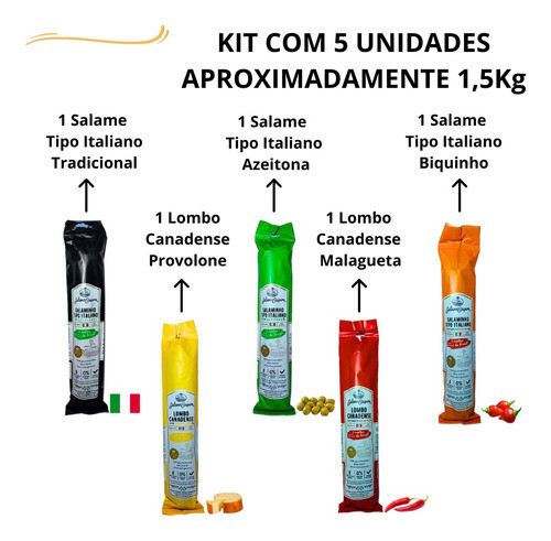 Kit 5 Salaminho E Lombinho Canadense Petisco Frios Fatiar 1