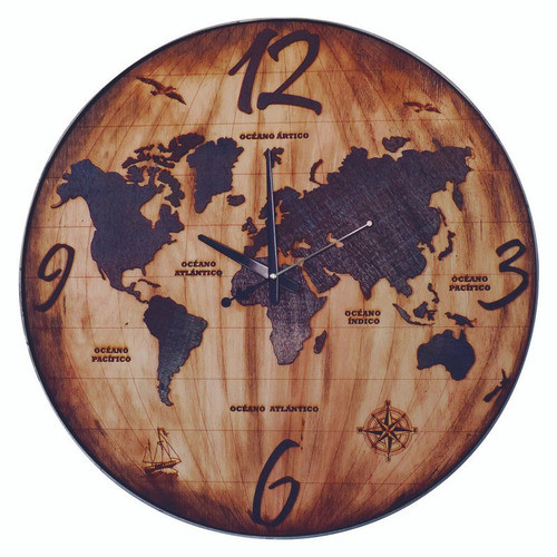 Reloj Pared 60 Cm Madera Terra Con Aro Somos Fabricantes 0